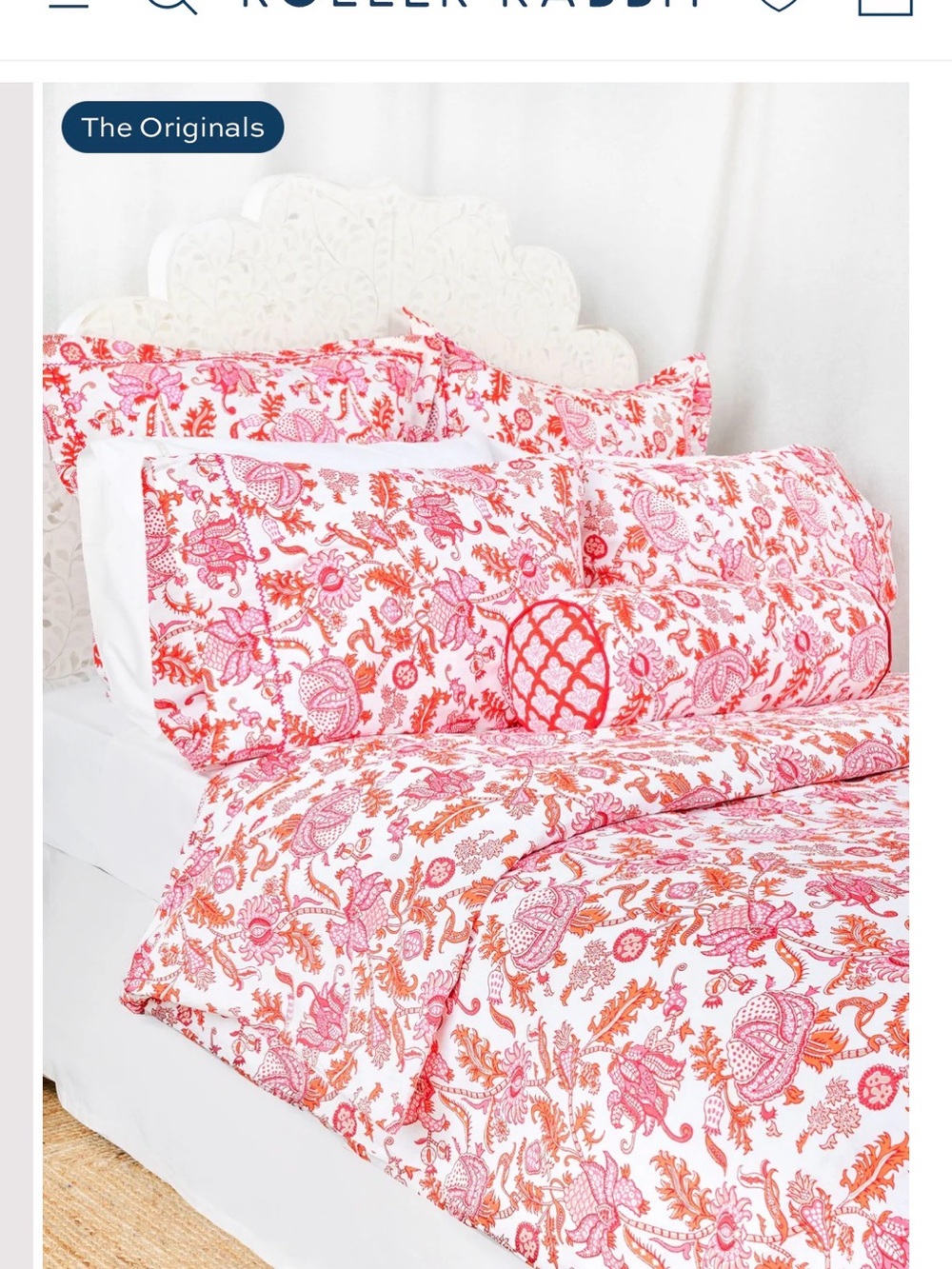 Roller Rabbit Pink & Orange Floral Cotton Bolster Pillows (pair)